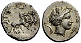 GREEK COINS 
 The Carthaginians in Sicily and North Africa 
 Tetradrachm, uncertain mint in Sicily circa 325-305, AR 17.33 g. Prancing quadriga driv...