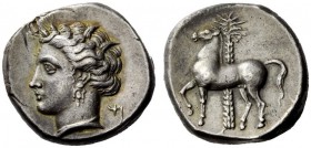 GREEK COINS 
 The Carthaginians in Sicily and North Africa 
 Tetradrachm, uncertain mint in Sicily ”People of the Camp” circa 350-320, AR 17.05 g. H...
