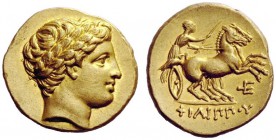 GREEK COINS 
 Philip II, 359 – 336 and posthumous issues 
 Stater, Amphipolis circa 323-315, AV 8.52 g. Laureate head of Apollo r. Rev. Prancing big...
