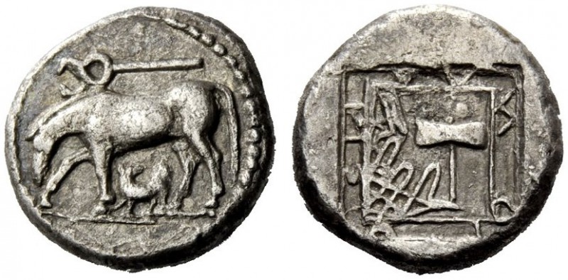 GREEK COINS 
 Thessaly, Larissa 
 Drachm circa 460, AR 5.42 g. Horse grazing l...