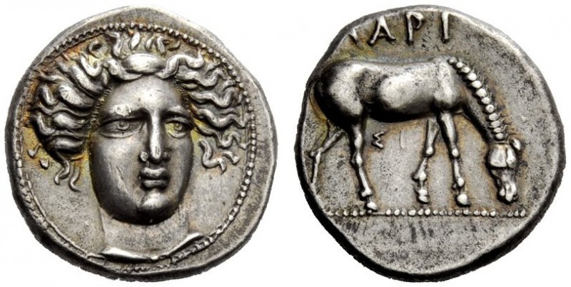 GREEK COINS 
 Thessaly, Larissa 
 Drachm circa 400-380, AR 6.13 g. Head of nym...