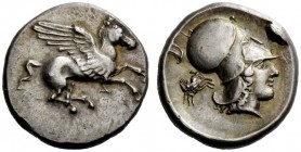GREEK COINS 
 Epirus, Ambracia 
 Corinthian stater circa 426-404, AR 8.72 g. Pegasus flying r.; below, A. Rev. Head of Athena r., wearing Corinthian...