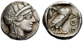GREEK COINS 
 Attica, Athens 
 Tetradrachm circa 449-420, AR 17.16 g. Head of Athena r., wearing crested Athenian helmet, necklace and disc earring;...