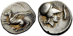 GREEK COINS 
 Corinthia, Corinth 
 Stater circa 405-345, AR 8.52 g. Pegasus flying l.; below, (koppa). Rev. Head of Athena r., wearing Corinthian he...