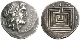 GREEK COINS 
 Crete, Cnossos 
 Tetradrachm 200-67, AR 16.38 g. Diademed head of Zeur or Minos r. Rev. KNW / [S] - I / [WN] Square labyrinth. Svorono...