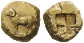 GREEK COINS 
 Mysia, Cyzicus 
 Stater circa 500-450, EL 16.05 g. Ram standing l.; beneath, tunny-fish. Rev. Quadripartite incuse square. von Fritze ...