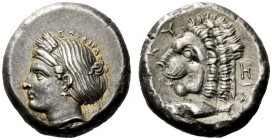 GREEK COINS 
 Mysia, Cyzicus 
 Tetradrachm circa 390-340, AR 15.25 g. SWTEIRA Head of Kore-Soteira l., wearing barley-wreath and earring; hair in sp...
