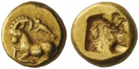 GREEK COINS 
 Phocaea 
 Hecte circa 625-575, EL 2.57 g. Ibex recumbent l.; above , seal. Rev. Rough incuse punch. Boston 1903 (this obverse die). Bo...