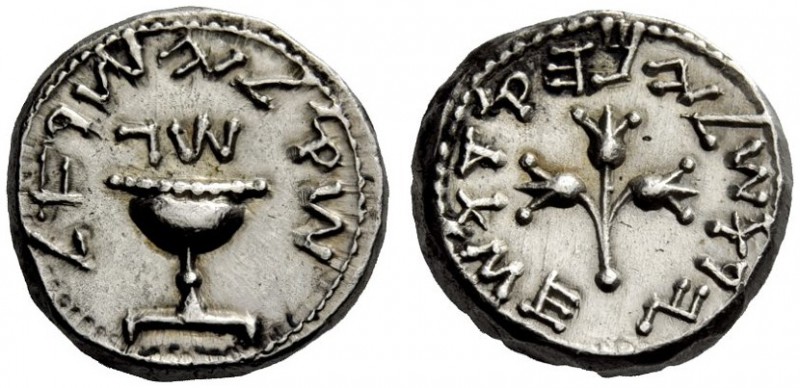 GREEK COINS 
 Iudaea The Jewish War 
 Shekel year 3, 68-69 AD, AR 14.17 g. SQL...