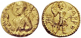 GREEK COINS 
 Huviska circa 151 – 190 AD 
 Dinar, Balkh (?) 151-190, AV 7.95 g. Diademed, helmeted, nimbate and draped half-bust l. on clouds, holdi...