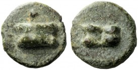 THE ROMAN REPUBLIC 
 Uncia circa 269-266, Æ 21.52 g. Knucklebone seen from outside; above, pellet. Rev. Knucklebone seen from inside. Haeberlin pl. 2...