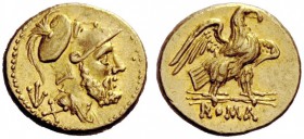THE ROMAN REPUBLIC 
 Anonymous, 60 Asses circa 211-207, AV 3.34 g. Bearded and draped head of Mars r., wearing Corinthian helmet; in l. field, mark o...