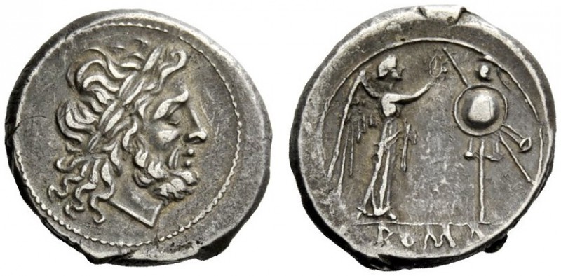 THE ROMAN REPUBLIC 
 Victoriatus from 211, AR 3.22 g. Laureate head of Jupiter ...