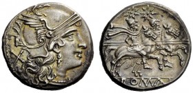 THE ROMAN REPUBLIC 
 C. Allius. Denarius, Sicily circa 209-208, AR 4.55 g. Helmeted head of Roma r., with loop beneath visor; behind, X. Rev. The Dio...
