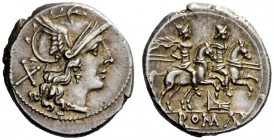THE ROMAN REPUBLIC 
 Denarius circa 206-195, AR 4.12 g. Helmeted head of Roma r.; behind, X. Rev. The Dioscuri galloping r.; below, rostrum tridens a...