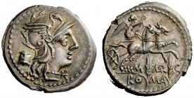 THE ROMAN REPUBLIC 
 M. Marcius Mn. f. Denarius 134, AR 3.91 g. Helmeted head of Roma r.; behind, modius and below chin, Ú. Rev. Victory in biga r., ...