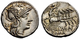 THE ROMAN REPUBLIC 
 P. Maenius M.f. Antias or Antiaticus. Denarius 132, AR 3.92g. Helmeted head of Roma r.; behind, Ú. Rev. Victory in prancing quad...