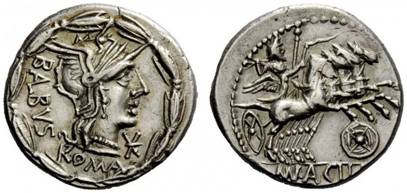 THE ROMAN REPUBLIC 
 Mn. Acilius Balbus. Denarius 125, AR 3.93 g. Helmeted head...
