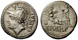 THE ROMAN REPUBLIC 
 L. Iulius Caesar. Denarius 103, AR 3.98 g. Helmeted head of Mars l.; above visor, F retrograde and behind, CAESAR. Rev. Venus in...