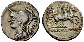THE ROMAN REPUBLIC 
 P. Servilius M.f. Rullus. Denarius 100, AR 3.87 g. Helmeted bust of Minerva l.; behind, RVLLI. Rev. Victory, holding palm-branch...