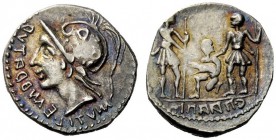THE ROMAN REPUBLIC 
 The Bellum Sociale. Denarius, mint moving with C. Paapius (in Campania?) circa 90, AR 3.84 g. Helmeted male head l.; before, mút...