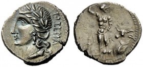 THE ROMAN REPUBLIC 
 The Bellum Sociale. Denarius, Bovianum (?) circa 89 (?), AR 3.92 g. Laureate head of Italia l.; behind, viteliú retrograde in Os...