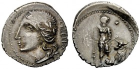 THE ROMAN REPUBLIC 
 The Bellum Sociale. Denarius, Bovianum (?) circa 89 (?), AR 4.11 g. Laureate head of Italia l.; behind, viteliú retrograde in Os...