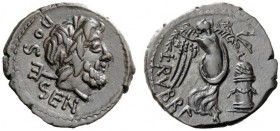 THE ROMAN REPUBLIC 
 L. Rubrius Dossenus . Quinarius 87, AR 1.54 g. DOS – SEN Laureate head of Neptune r.; behind, trident. Rev. L. RVBRI Victory adv...