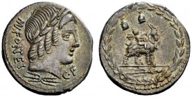 THE ROMAN REPUBLIC 
 Mn. Fonteius. Denarius 85, AR 4.02 g. MN·FONTEI – C·F Laureate head of Apollo r.; below, thunderbolt. Rev. Cupid on goat r.; abo...