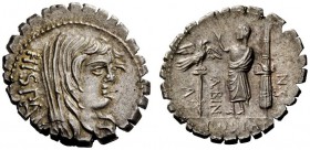 THE ROMAN REPUBLIC 
 A. Postumius Albinus. Denarius serratus 81, AR 3.88 g. Draped bust of Diana r., with bow and quiver over shoulder; above head, b...