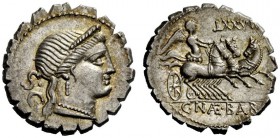 THE ROMAN REPUBLIC 
 C. Naevius Balbus. Denarius serratus 80, AR 3.96 g. Diademed head of Venus r.; behind, S·C. Rev. Victory in prancing triga r.; a...