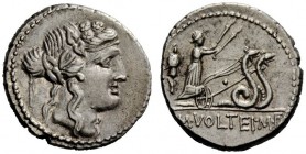 THE ROMAN REPUBLIC 
 M. Volteius M.f. Denarius 78, AR 3.85 g. Head of Liber r., wearing ivy wreath. Rev. Ceres in biga of snakes r., holding torch in...