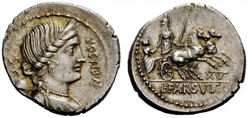 THE ROMAN REPUBLIC 
 L. Farsuleius Mensor. Denarius 75, AR 3.94 g. MENSOR Diade...