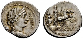 THE ROMAN REPUBLIC 
 L. Farsuleius Mensor. Denarius 75, AR 3.94 g. MENSOR Diademed and draped bust of Libertas r.; behind, S·C / pileus. Rev. Warrior...