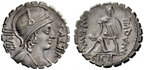 THE ROMAN REPUBLIC 
 Mn. Aquillius. Denarius serratus 71, AR 3.90 g. VIRTVS – III VIR Helmeted and draped bust of Virtus r. Rev. MN AQVIL – MN·F MN·N...