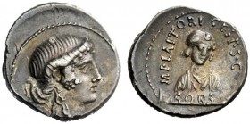 THE ROMAN REPUBLIC 
 M. Plaetorius M.f. Cestianus. Denarius 69, AR 3.85 g. Draped female bust r.; behind, unidentified symbol. Rev. M PLAETORI CEST S...