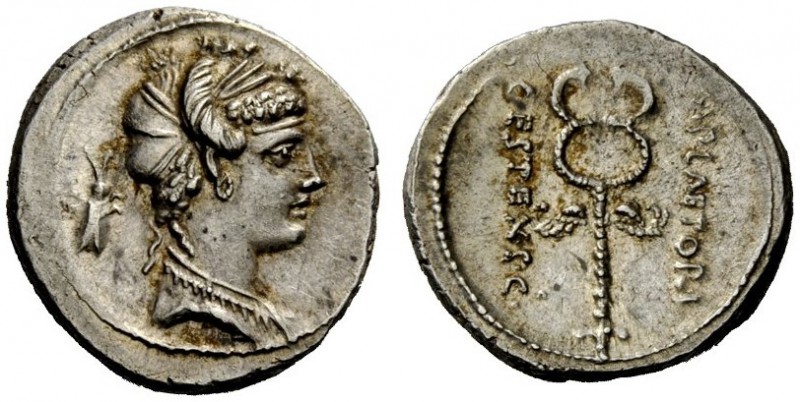 THE ROMAN REPUBLIC 
 M. Plaetorius M.f. Cestianus. Denarius 69. AR 3.99 g. Drap...
