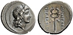 THE ROMAN REPUBLIC 
 M. Plaetorius M.f. Cestianus. Denarius 69, AR 3.80 g. Male head r., with flowing hair; behind, feather. Rev. M·PLAETORI – CEST·E...