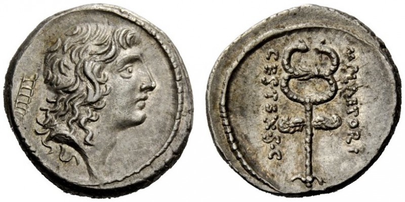 THE ROMAN REPUBLIC 
 M. Plaetorius M.f. Cestianus. Denarius 69, AR 3.95 g. Male...