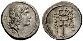 THE ROMAN REPUBLIC 
 M. Plaetorius M.f. Cestianus. Denarius 69, AR 3.95 g. Male head r., with flowing hair; behind, ladder. Rev. M·PLAETORI – CEST·EX...
