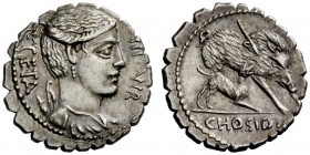 THE ROMAN REPUBLIC 
 C. Hosidius C.f. Geta. Denarius serratus 68, AR 3.87 g. GETA – III·VIR Draped bust of Diana r., with bow and quiver over shoulde...