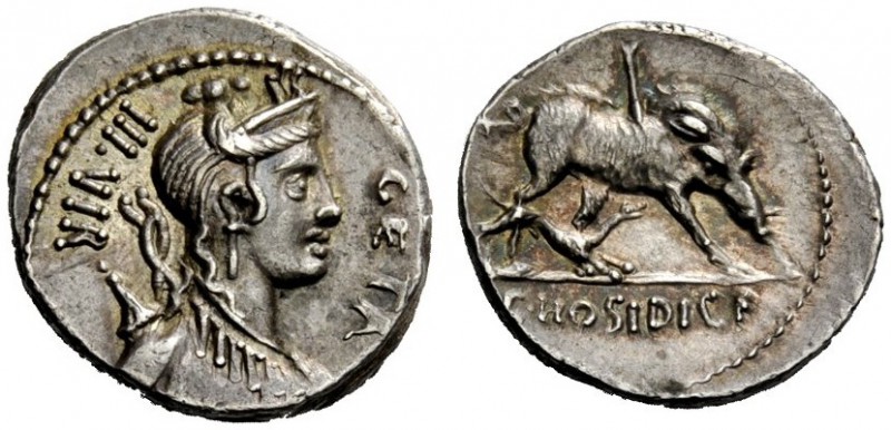 THE ROMAN REPUBLIC 
 C. Hosidius C.f. Geta. Denarius 68, AR 3.87 g. III·VIR – G...