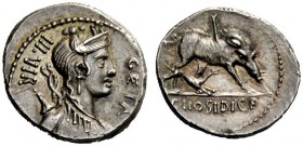 THE ROMAN REPUBLIC 
 C. Hosidius C.f. Geta. Denarius 68, AR 3.87 g. III·VIR – GETA Diademed and draped bust of Diana r., with bow and quiver over sho...