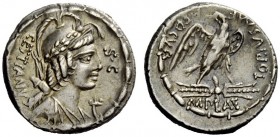 THE ROMAN REPUBLIC 
 M. Plaetorius M.f. Caestianus. Denarius 67, AR 3.84 g. Bust r. with the attributes of Isis, Minerva, Apollo, Diana and Victory; ...
