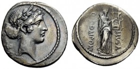 THE ROMAN REPUBLIC 
 Q. Pomponius Musa. Denarius 66, AR 3.88 g. Laureate head of Apollo r.; behind, flower. Rev. Q·POMPONI – MVSA Erato standing r., ...