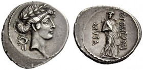 THE ROMAN REPUBLIC 
 Q. Pomponius Musa. Denarius 66, AR 3.70 g. Laureate head of Apollo r.; behind, wreath. Rev. Q·POMPONI – MVSA Polyhymnia standing...