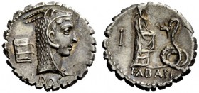 THE ROMAN REPUBLIC 
 L. Roscius Fabatus. Denarius serratus 64, AR 3.97 g. Head of Juno Sospita r.; behind, uncertain symbol and below neck truncation...