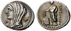 THE ROMAN REPUBLIC 
 L. Cassius Longinus. Denarius 63, AR 3.94 g. Diademed and veiled head of Vesta l.; below chin, L. In r. field, dish. Rev. LONGIN...
