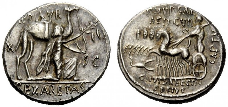 THE ROMAN REPUBLIC 
 M. Aemilius Scaurus, P. Plautius Hypsaeus. Denarius 58, AR...