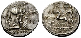 THE ROMAN REPUBLIC 
 M. Aemilius Scaurus, P. Plautius Hypsaeus. Denarius 58, AR 3.97 g. [M·SCAVR] / AED·CVR Kneeling figure r., holding olive branch ...